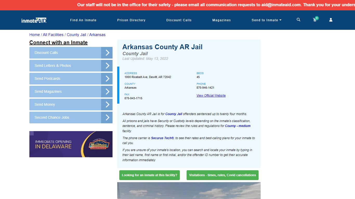 Arkansas County AR Jail - Inmate Locator - Dewitt, AR